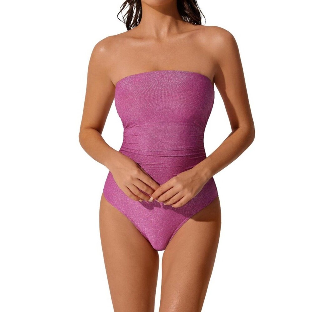 Women Tummy Control One Piece Swimsuits Ruched Strapless S